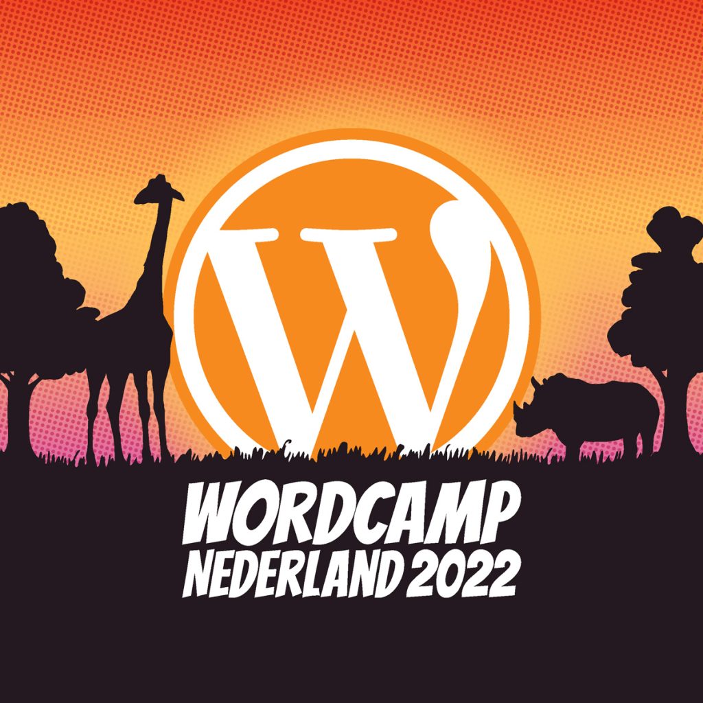 logo WordPress als opkomende zon met een giraf en neushoorn
